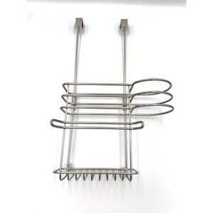 NWOT Over-The-Door Stainless Steel Hairdryer Caddy With Basket